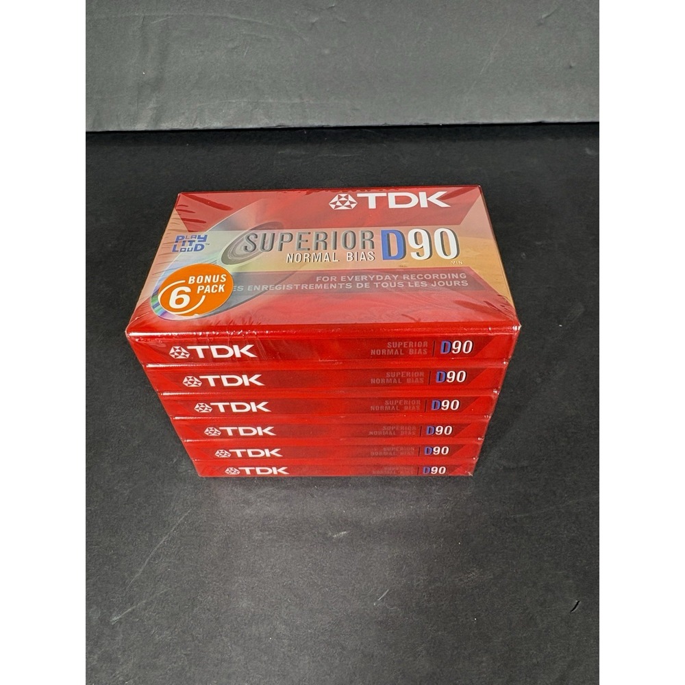 TDK D90 Blank Audio Cassette Tapes 6 Pack 90 Min Type I Normal Bias New Sealed